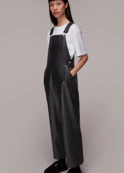 Black Peyton Leather Dungarees