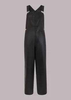 Black Peyton Leather Dungarees