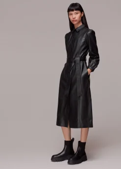 Black Phoebe Leather Shirt Dress