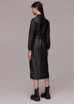 Black Phoebe Leather Shirt Dress