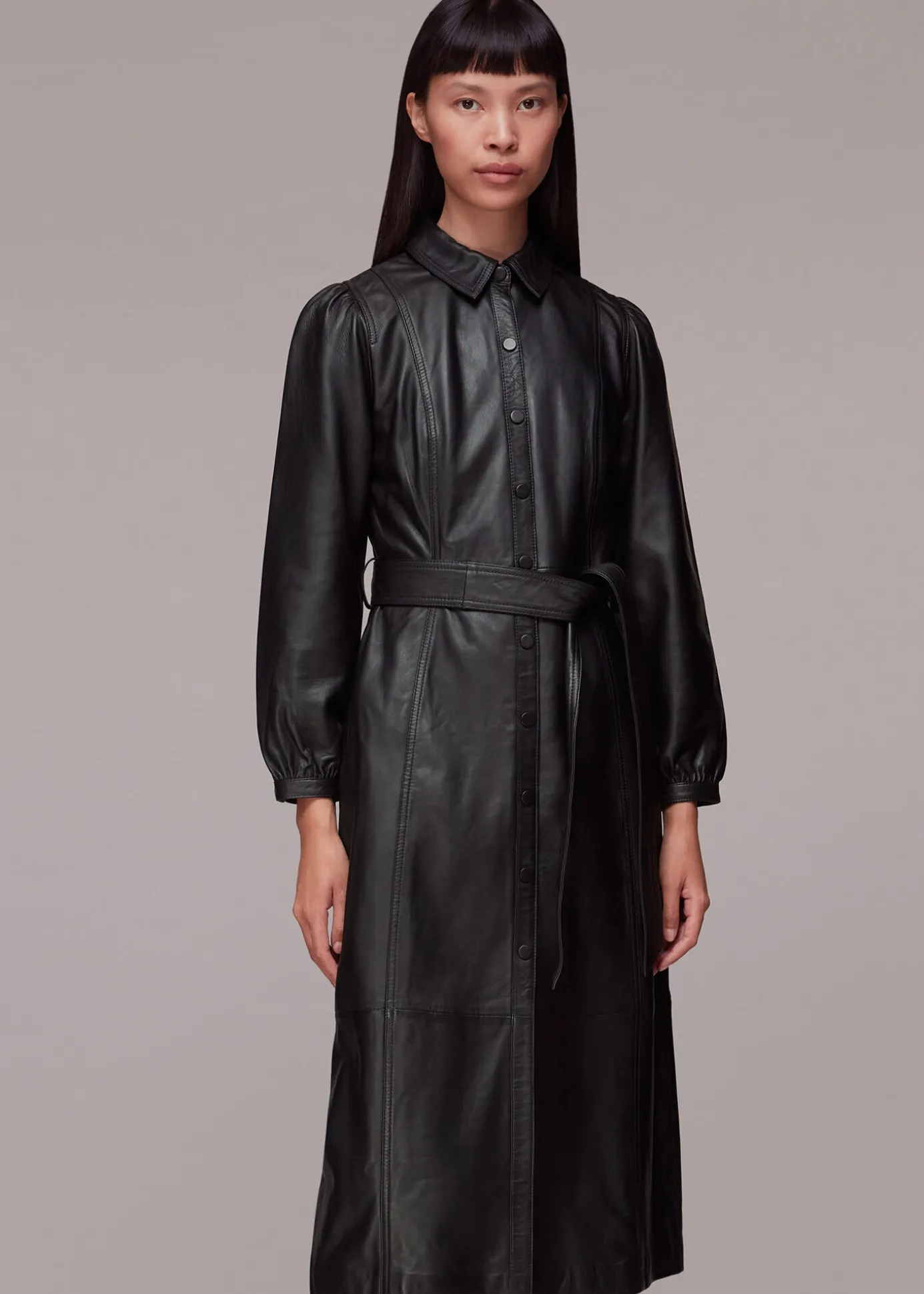 Black Phoebe Leather Shirt Dress