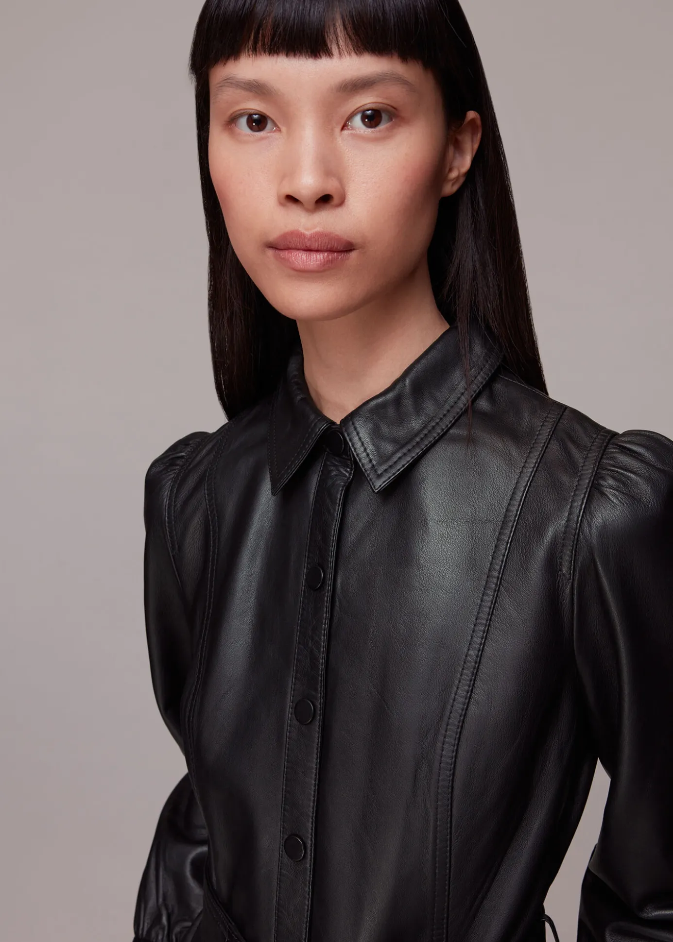 Black Phoebe Leather Shirt Dress