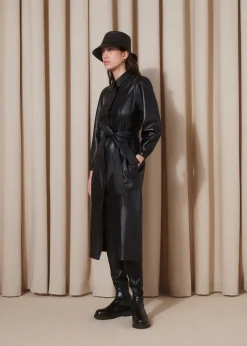 Black Phoebe Leather Shirt Dress