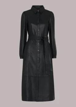 Black Phoebe Leather Shirt Dress