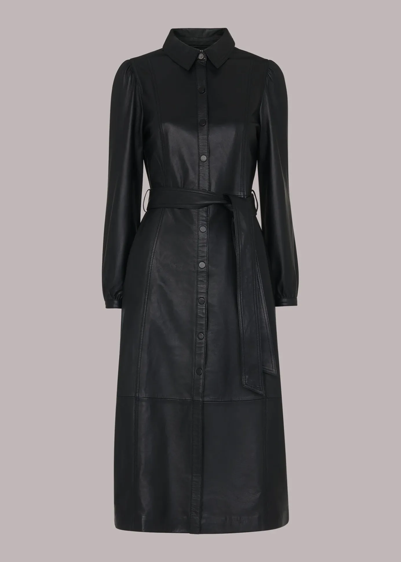 Black Phoebe Leather Shirt Dress