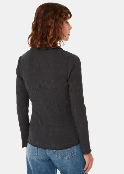 Black Plisse Button Front Shirt