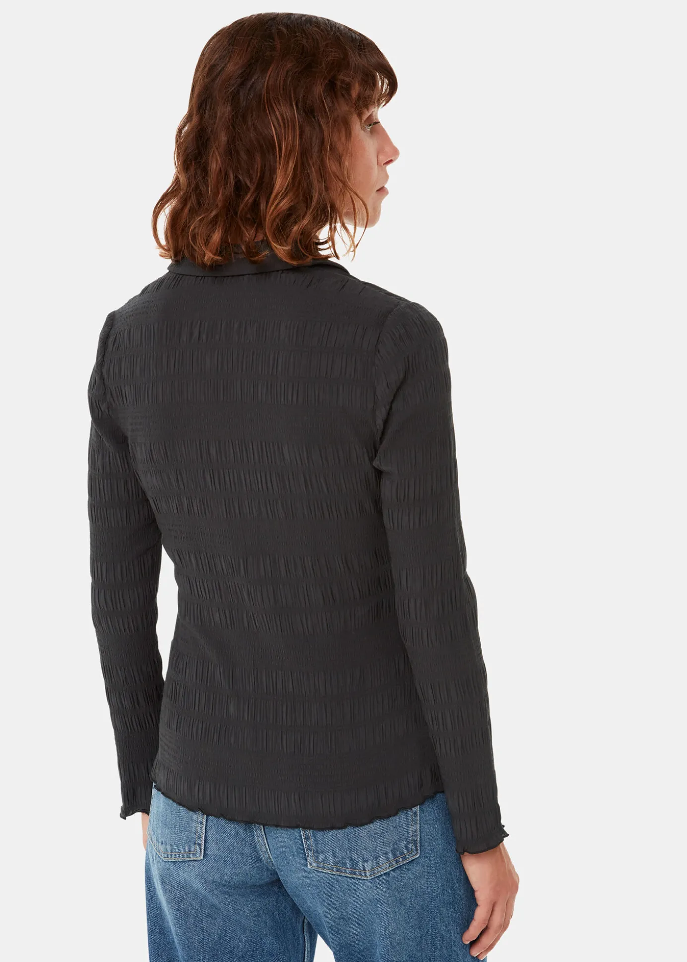 Black Plisse Button Front Shirt