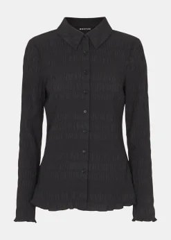Black Plisse Button Front Shirt