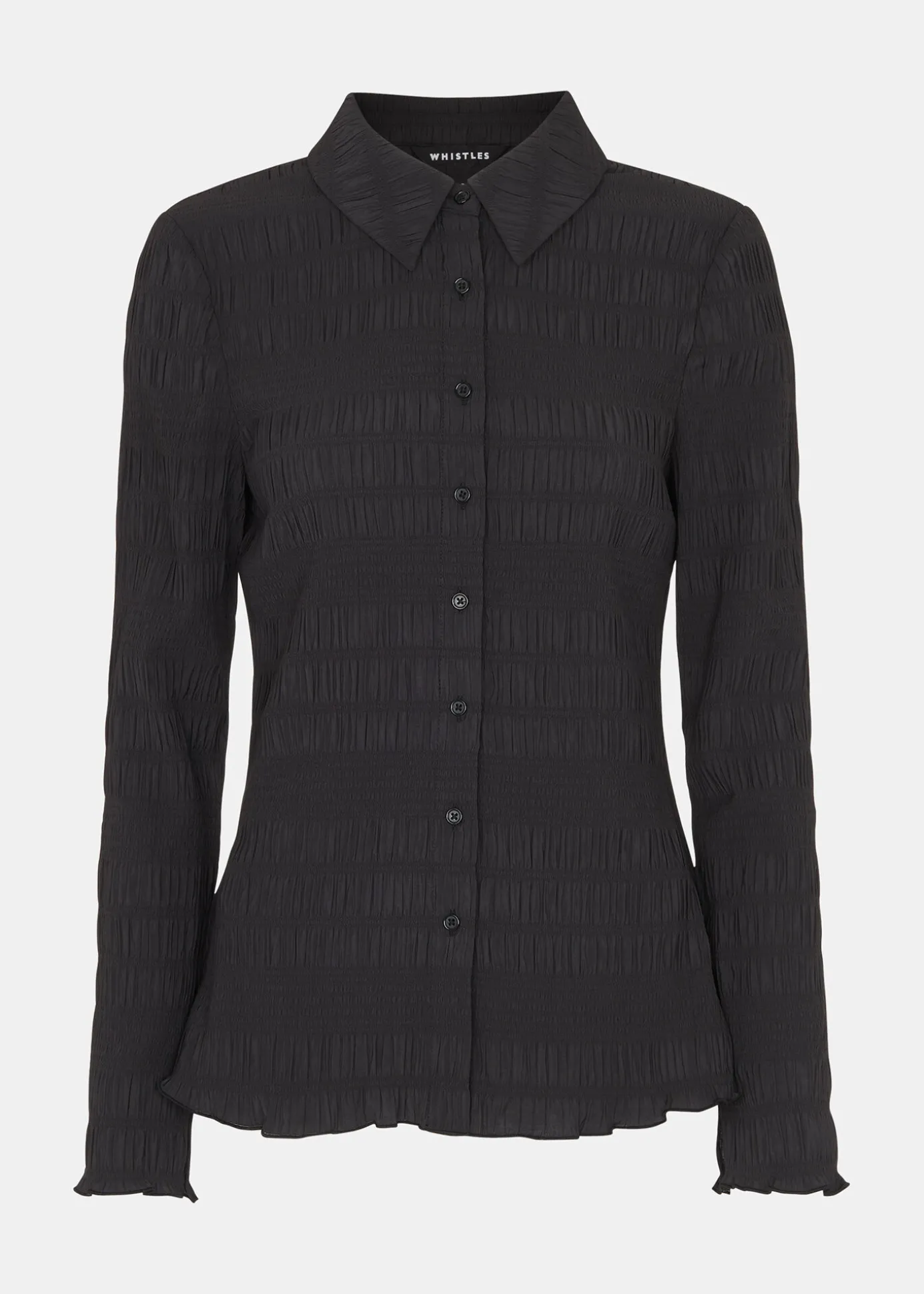 Black Plisse Button Front Shirt