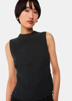 Black Plisse Sleeveless Top