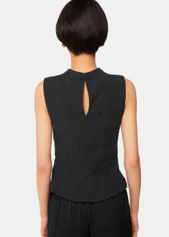 Black Plisse Sleeveless Top