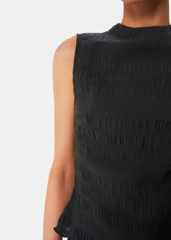 Black Plisse Sleeveless Top