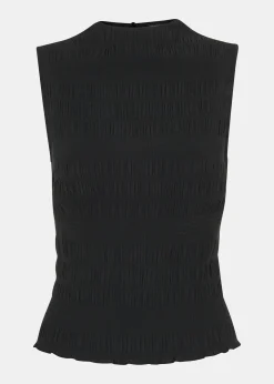 Black Plisse Sleeveless Top
