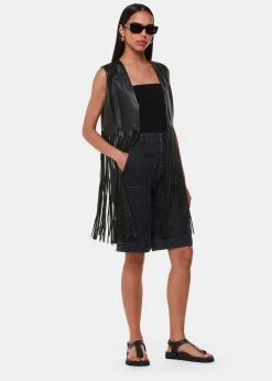 Black Rei Leather Fringed Waistcoat