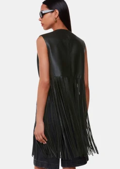 Black Rei Leather Fringed Waistcoat
