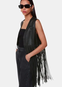 Black Rei Leather Fringed Waistcoat