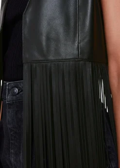 Black Rei Leather Fringed Waistcoat
