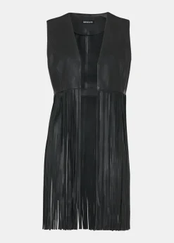 Black Rei Leather Fringed Waistcoat
