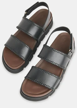 Black Ruben Whipstitch Velcro Sandal