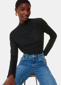 Black Ruched Front Detail Jersey Top