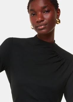 Black Ruched Front Detail Jersey Top