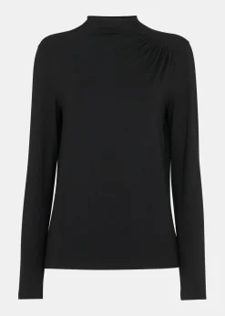 Black Ruched Front Detail Jersey Top