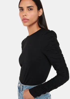 Black Ruched Sleeve Top