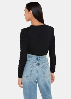 Black Ruched Sleeve Top