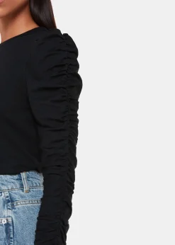 Black Ruched Sleeve Top