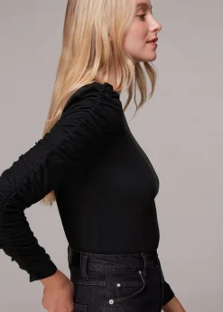 Black Ruched Sleeve Top