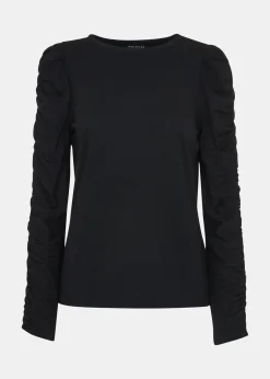 Black Ruched Sleeve Top