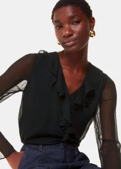 Black Ruffle Collar Detail Blouse