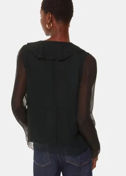 Black Ruffle Collar Detail Blouse