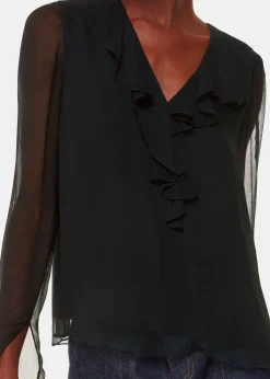 Black Ruffle Collar Detail Blouse