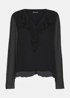 Black Ruffle Collar Detail Blouse