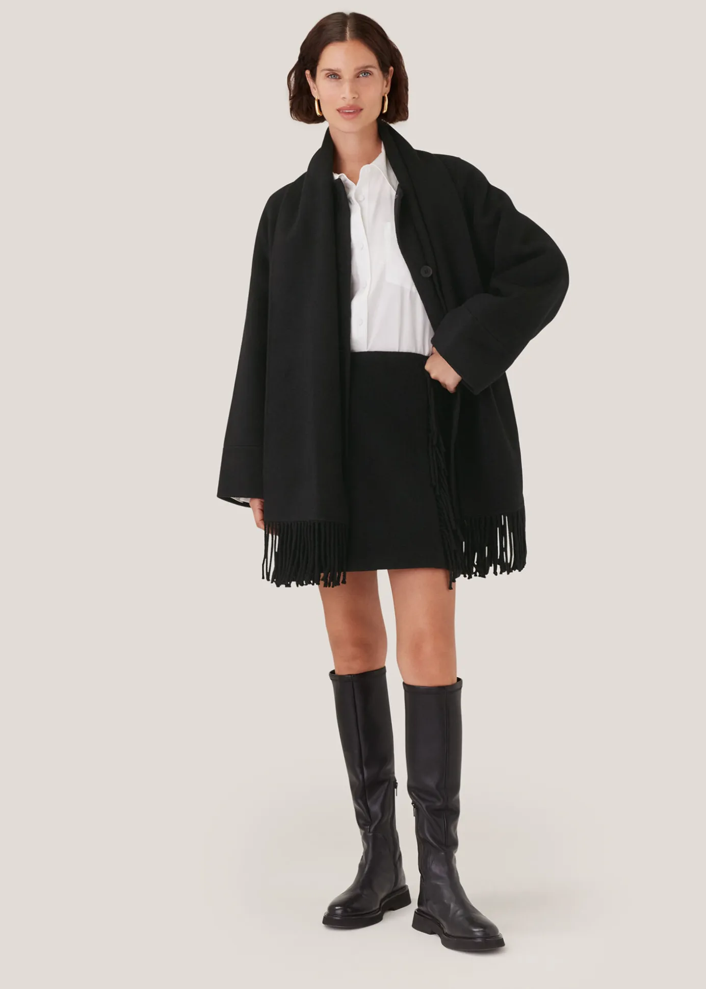 Black Sadie Wool Fringe Skirt