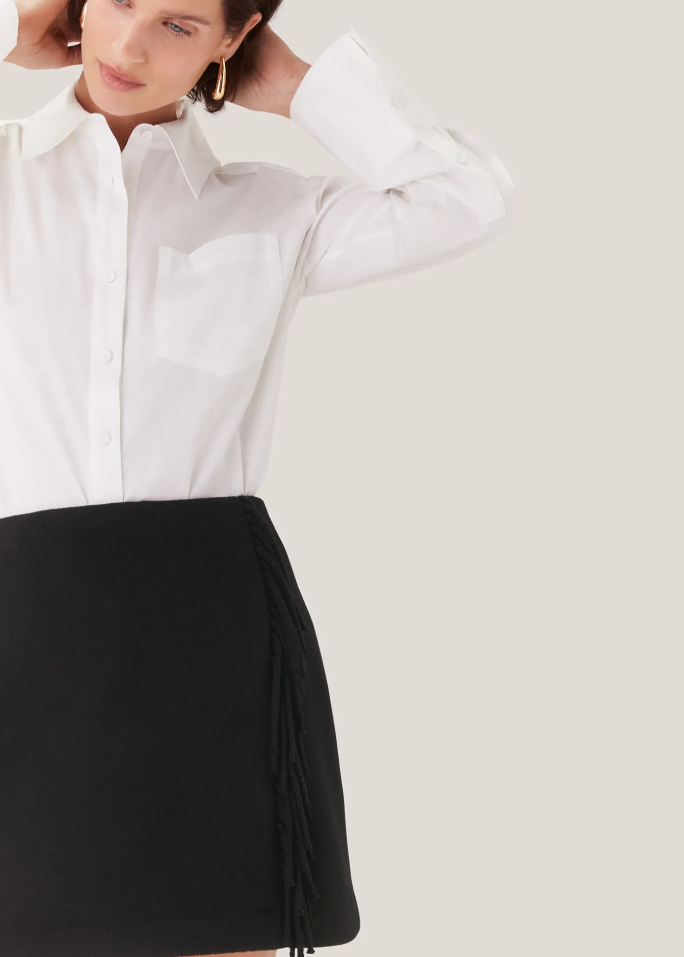 Black Sadie Wool Fringe Skirt