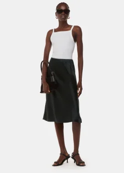 Black Satin Knee Length Skirt