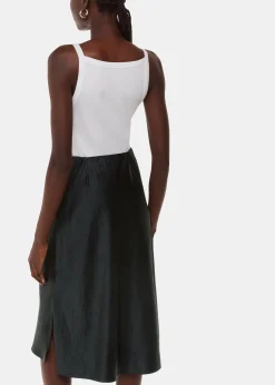 Black Satin Knee Length Skirt