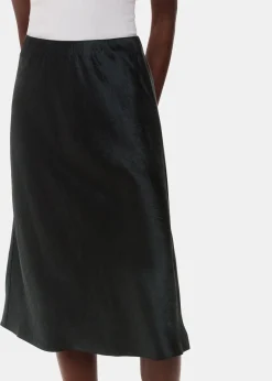 Black Satin Knee Length Skirt
