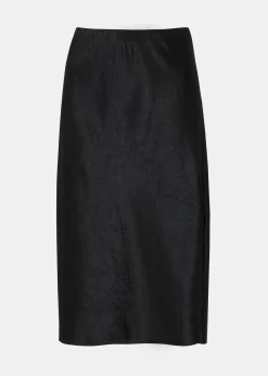 Black Satin Knee Length Skirt