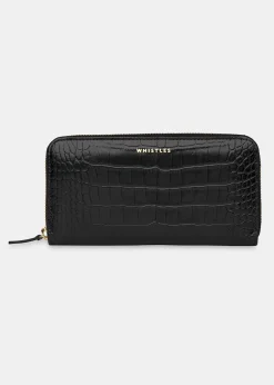 Black Shiny Croc Long Purse