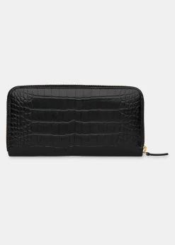 Black Shiny Croc Long Purse