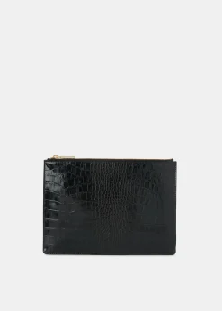 Black Shiny Croc Medium Clutch
