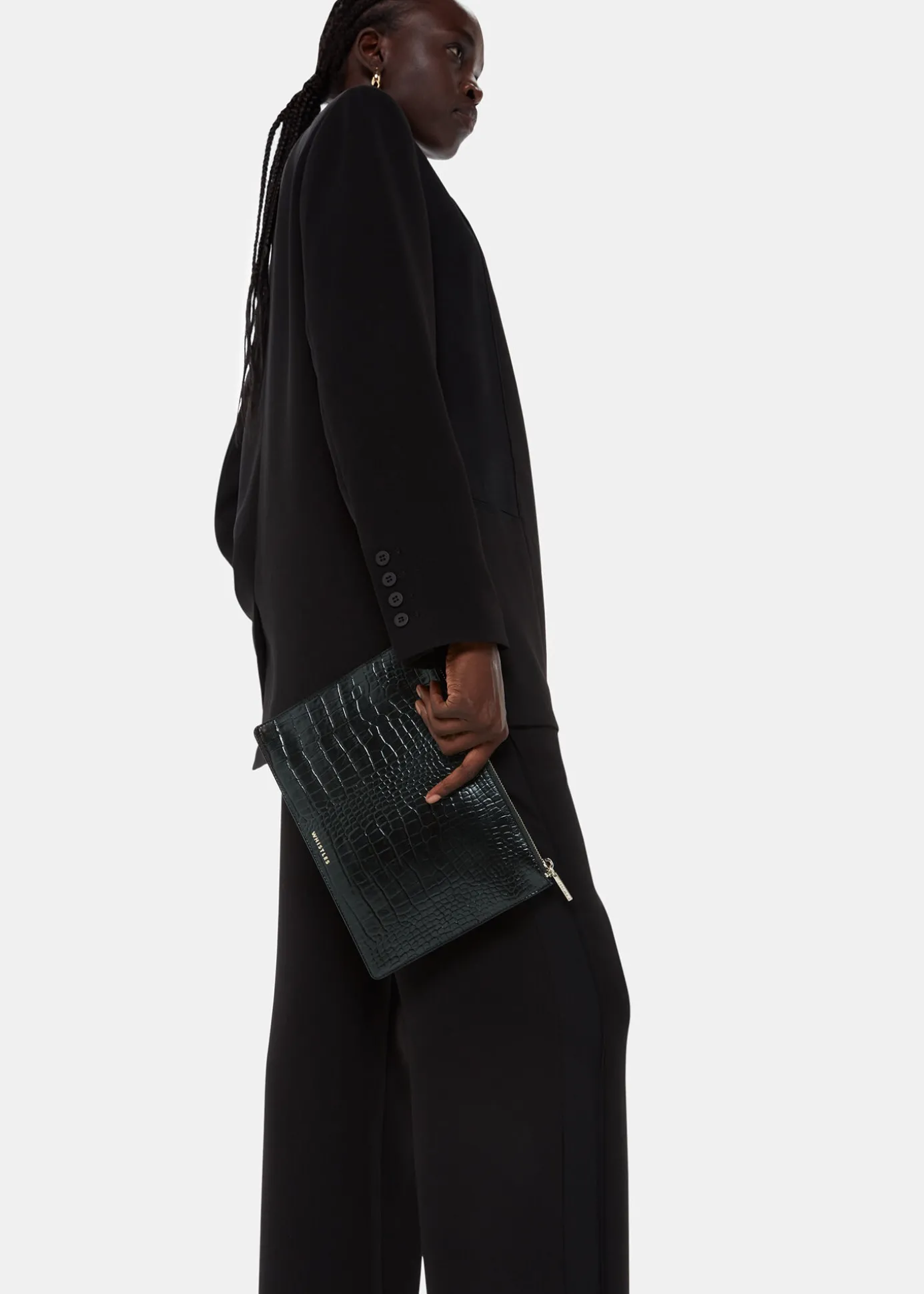 Black Shiny Croc Medium Clutch