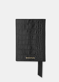 Black Shiny Croc Passport Holder