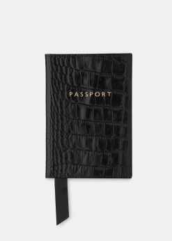 Black Shiny Croc Passport Holder