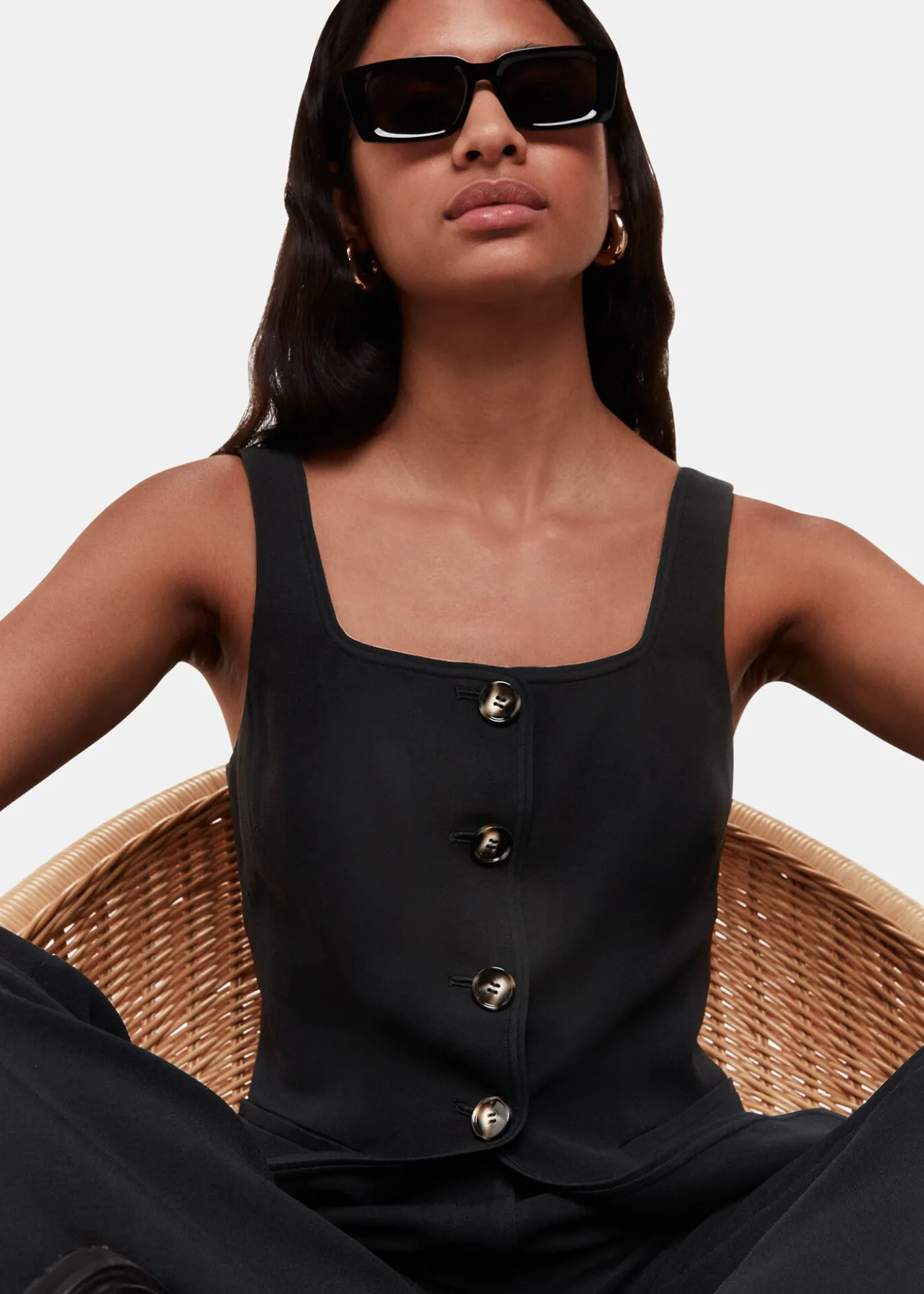 Black Sofia Crepe Waistcoat