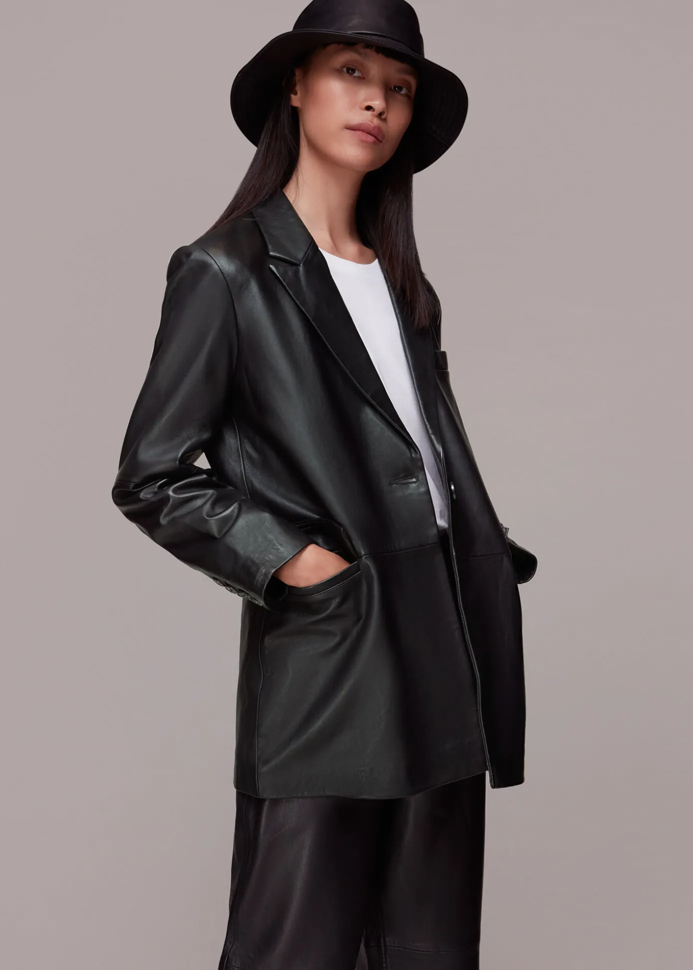 Black Stina Leather Blazer
