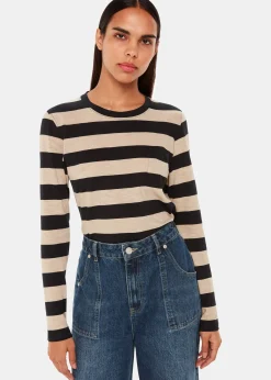 Black Stripe Crew Neck Pocket Top